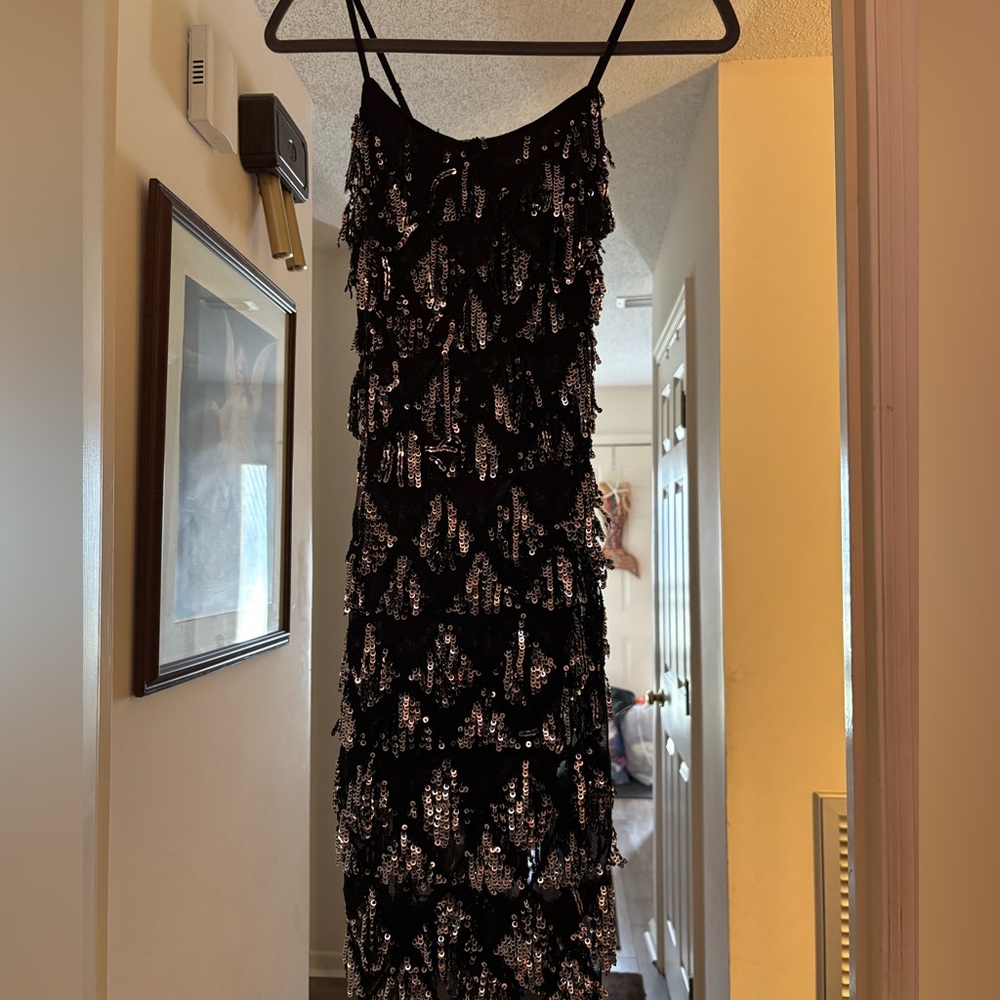 Black shimmer body con dress size small